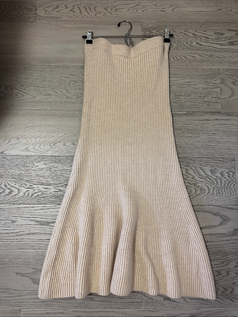 H&M Cream Ribbed Knit Maxi Mermaid Skirt